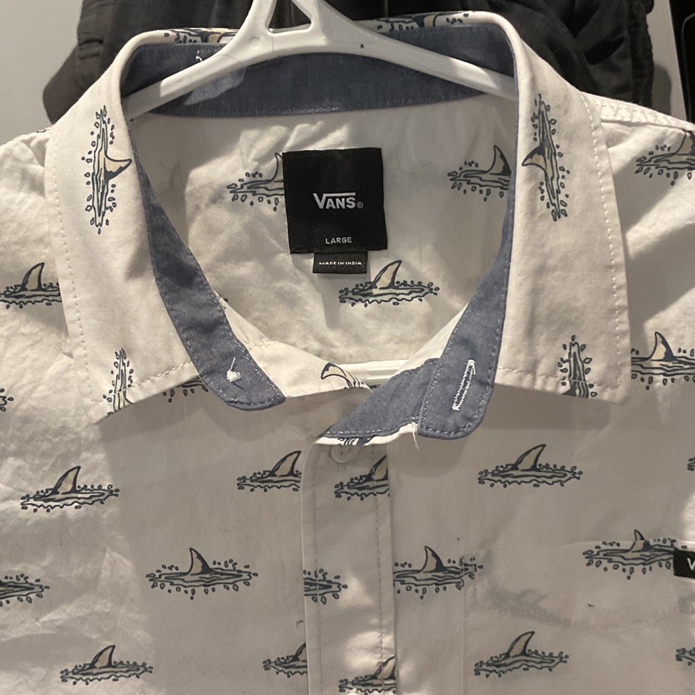 Vans Shark Print Casual Shirt - White and Blue